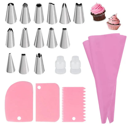 Silicone Piping Bags & Tips Set – Reusable Pastry Decorating Kit with Stainless Steel Nozzles
