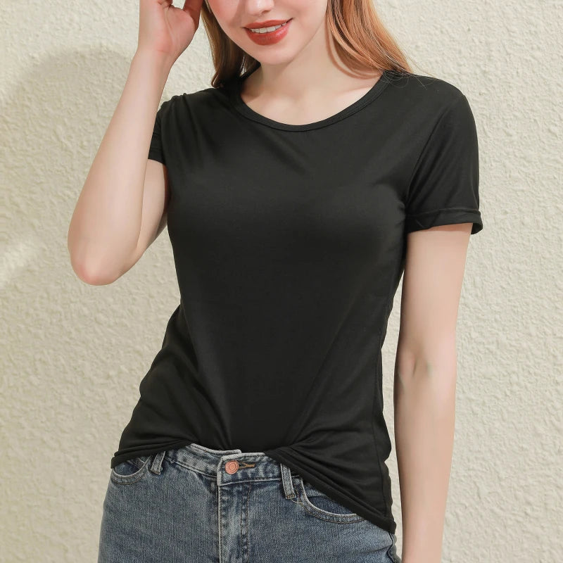 Women's Solid Cotton V-Neck T-Shirt | Short Sleeve Slim Casual Tee in White & Black