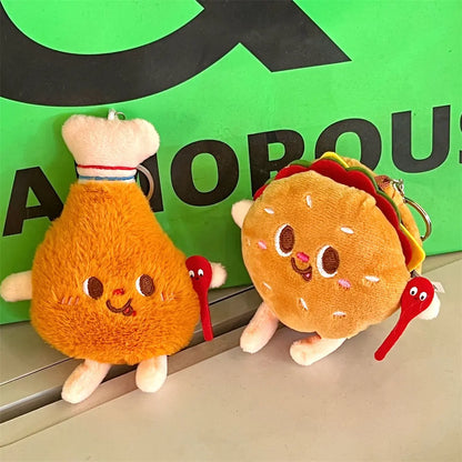 French Fries & Hamburger Plush Keychain | Cute Couple Backpack Hanging Food Decoration & Car Charm