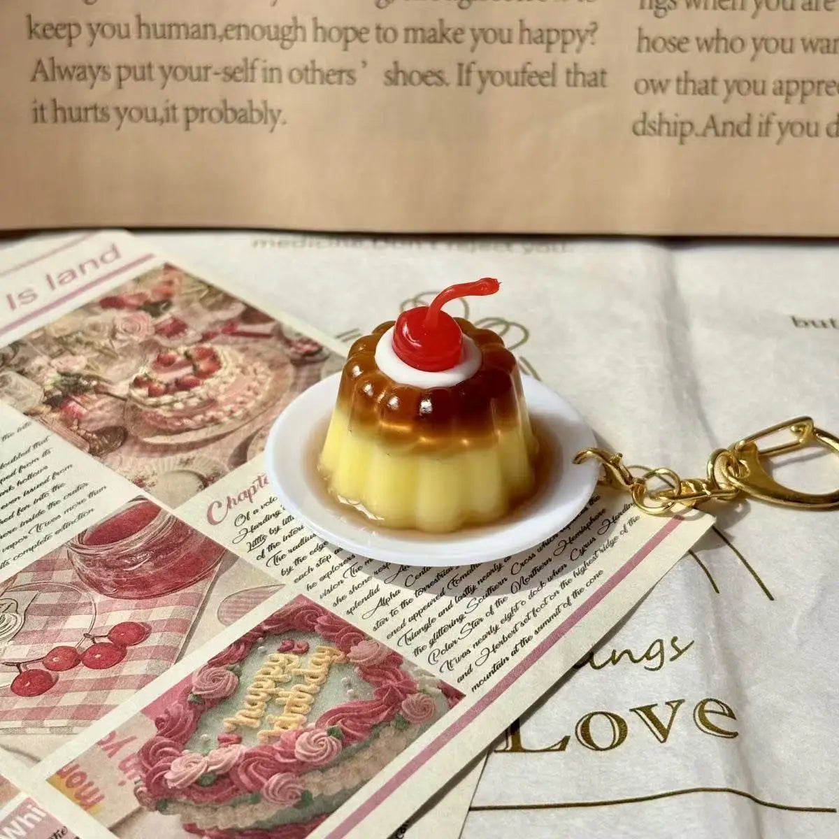 Cherry Pudding Keychain | Cute Caramel Cold Drink Snack Pendant Bag Accessory