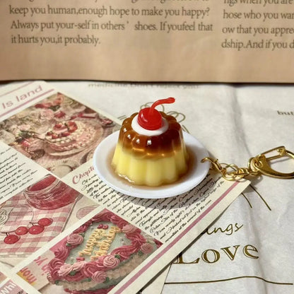 Cherry Pudding Keychain | Cute Caramel Cold Drink Snack Pendant Bag Accessory