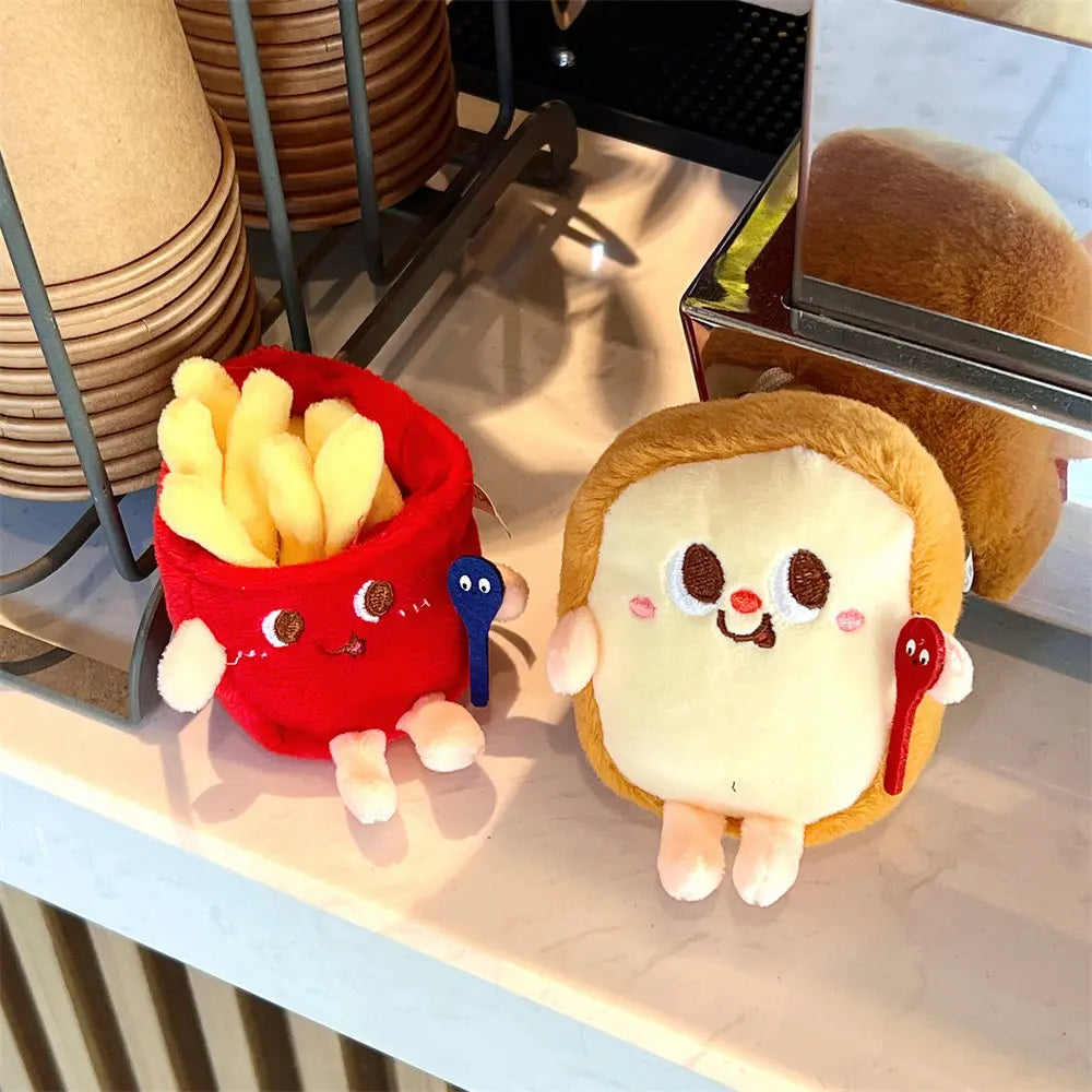 French Fries & Hamburger Plush Keychain | Cute Couple Backpack Hanging Food Decoration & Car Charm