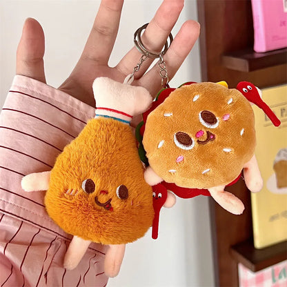 French Fries & Hamburger Plush Keychain | Cute Couple Backpack Hanging Food Decoration & Car Charm
