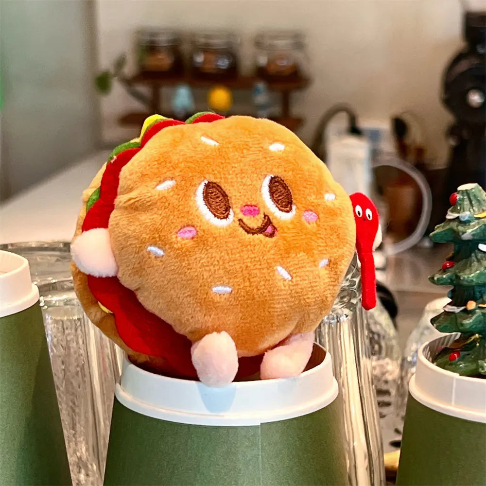 French Fries & Hamburger Plush Keychain | Cute Couple Backpack Hanging Food Decoration & Car Charm