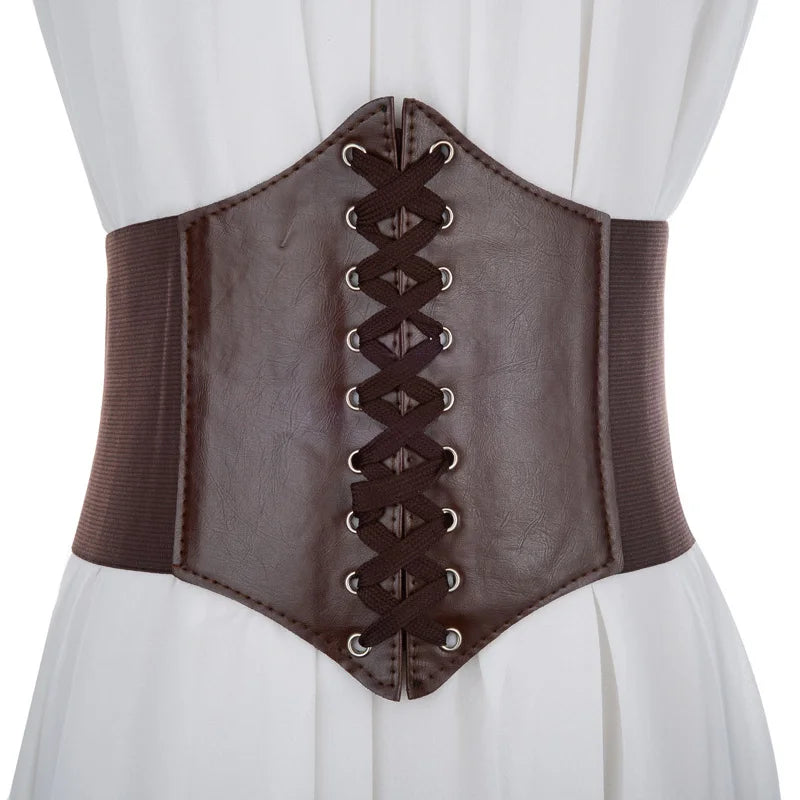 Women's Punk Corset Wide Belt | PU Leather Elastic High Waist Slimming Cummerbund