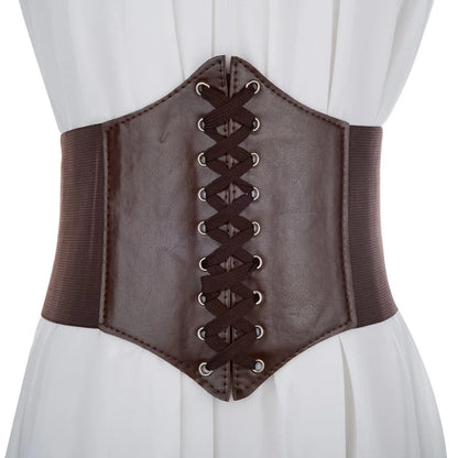 Women's Punk Corset Wide Belt | PU Leather Elastic High Waist Slimming Cummerbund