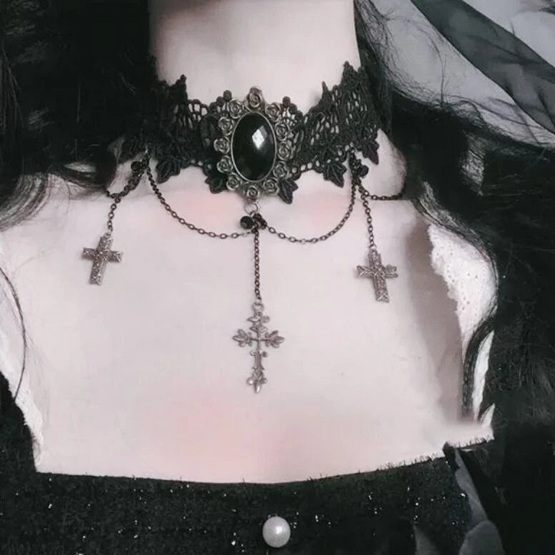 Women's Neo-Gothic Lace Choker Necklace
