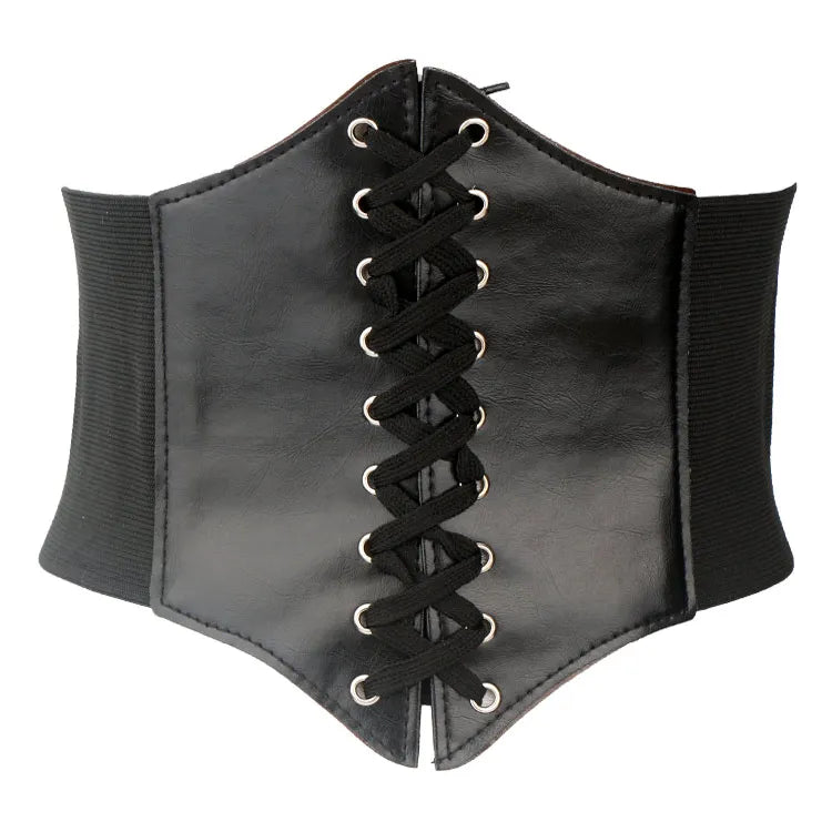 Women's Punk Corset Wide Belt | PU Leather Elastic High Waist Slimming Cummerbund