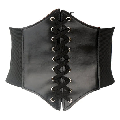 Women's Punk Corset Wide Belt | PU Leather Elastic High Waist Slimming Cummerbund