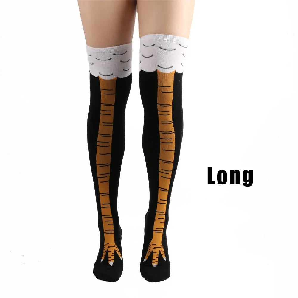 Men's Funny 3D Chicken Print Thigh High Socks | Cartoon Cosplay Cotton Fashion Socks