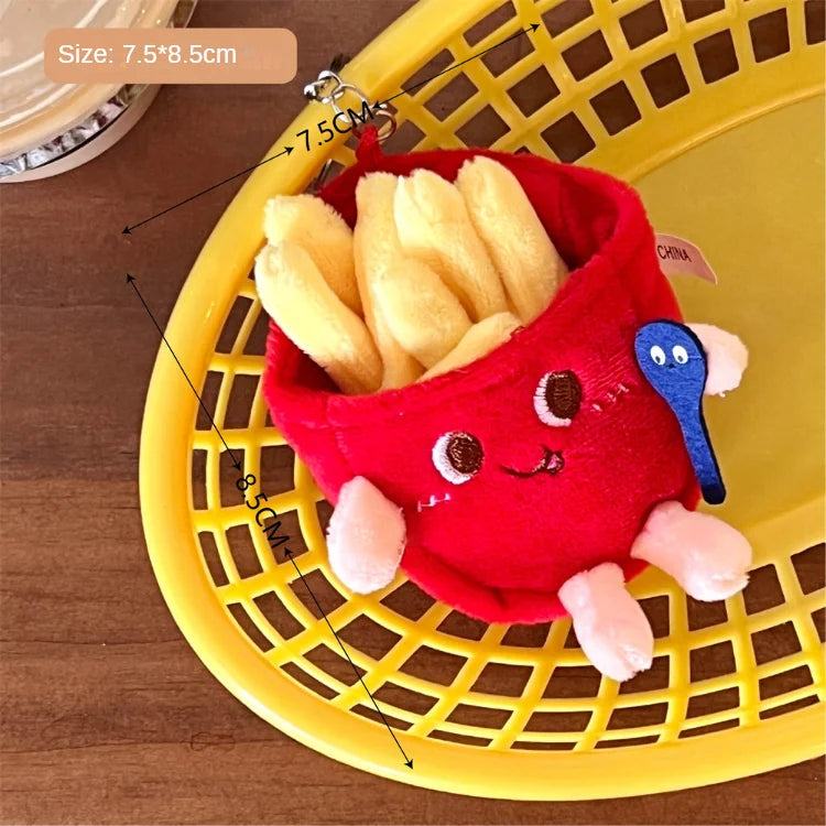 French Fries & Hamburger Plush Keychain | Cute Couple Backpack Hanging Food Decoration & Car Charm