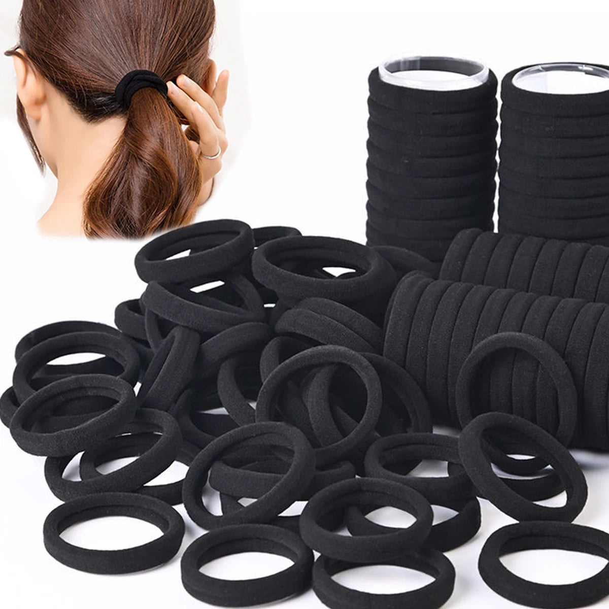 Women's Black & White Hair Bands | 50/100pcs High-Elasticity Rubber Band Hair Ties