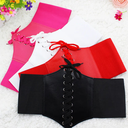 Women's Punk Corset Wide Belt | PU Leather Elastic High Waist Slimming Cummerbund