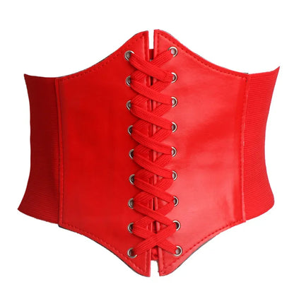 Women's Punk Corset Wide Belt | PU Leather Elastic High Waist Slimming Cummerbund