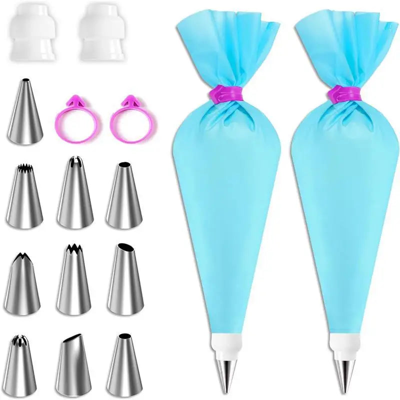 Silicone Piping Bags & Tips Set – Reusable Pastry Decorating Kit with Stainless Steel Nozzles