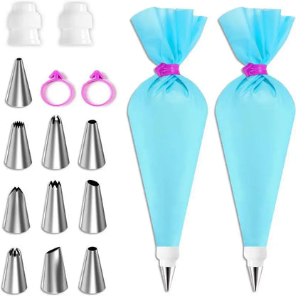 Silicone Piping Bags & Tips Set – Reusable Pastry Decorating Kit with Stainless Steel Nozzles