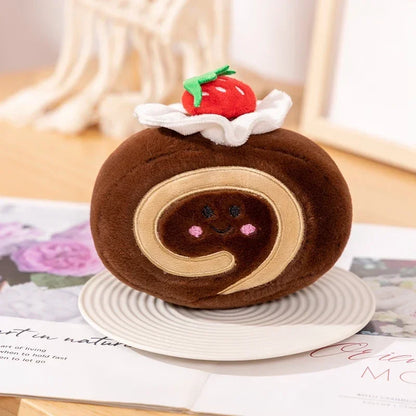 Stuffed Strawberry Swiss Roll Plush Toy | Cute Cream Snack Cake Plushie for Kids & Party Decor