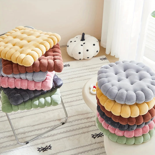 Large Biscuit Shape Plush Cushion – Soft Decorative Cookie Seat Pad for Chair, Floor & Tatami