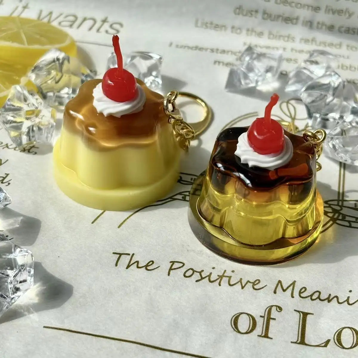 Cherry Pudding Keychain | Cute Caramel Cold Drink Snack Pendant Bag Accessory