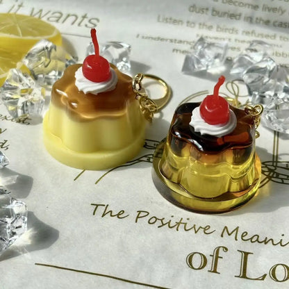 Cherry Pudding Keychain | Cute Caramel Cold Drink Snack Pendant Bag Accessory