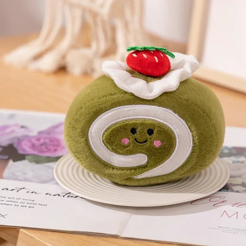 Stuffed Strawberry Swiss Roll Plush Toy | Cute Cream Snack Cake Plushie for Kids & Party Decor