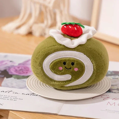 Stuffed Strawberry Swiss Roll Plush Toy | Cute Cream Snack Cake Plushie for Kids & Party Decor