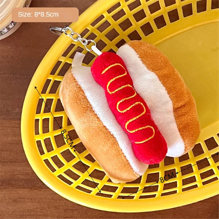 French Fries & Hamburger Plush Keychain | Cute Couple Backpack Hanging Food Decoration & Car Charm
