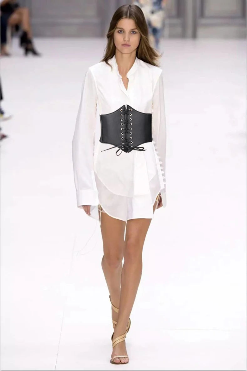 Women's Punk Corset Wide Belt | PU Leather Elastic High Waist Slimming Cummerbund