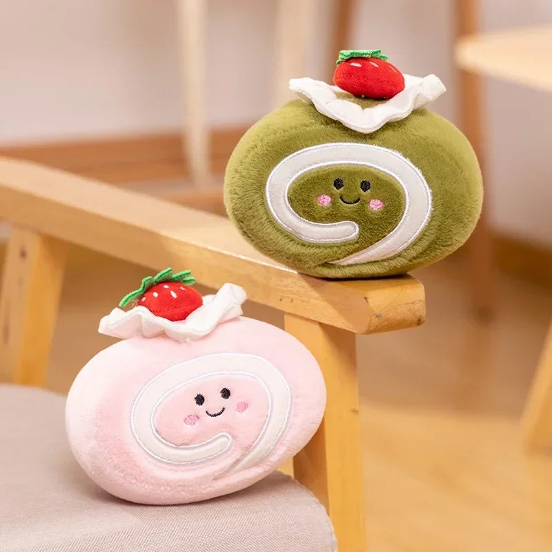 Stuffed Strawberry Swiss Roll Plush Toy | Cute Cream Snack Cake Plushie for Kids & Party Decor