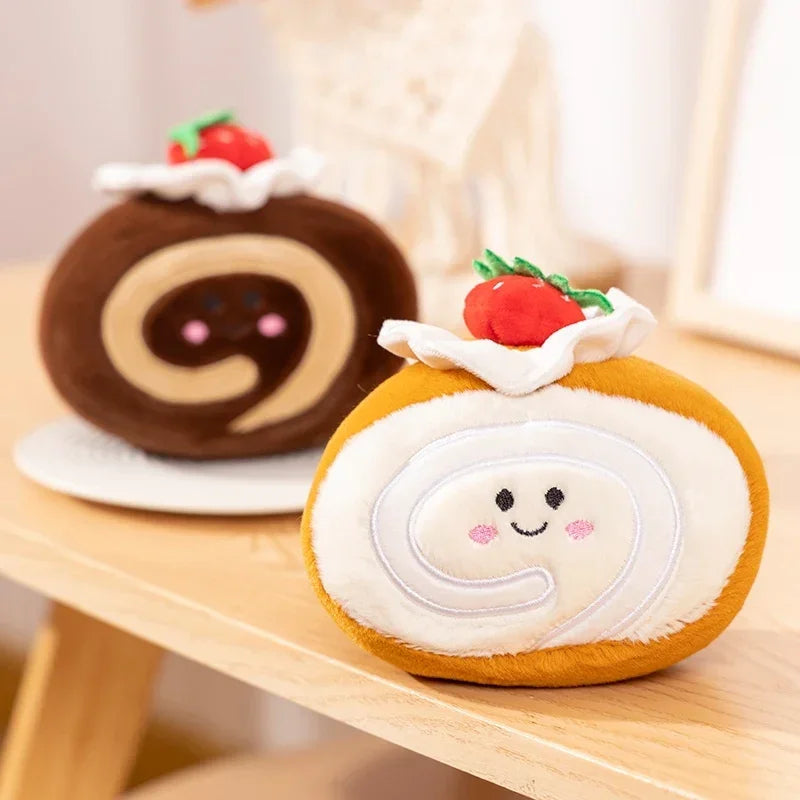 Stuffed Strawberry Swiss Roll Plush Toy | Cute Cream Snack Cake Plushie for Kids & Party Decor