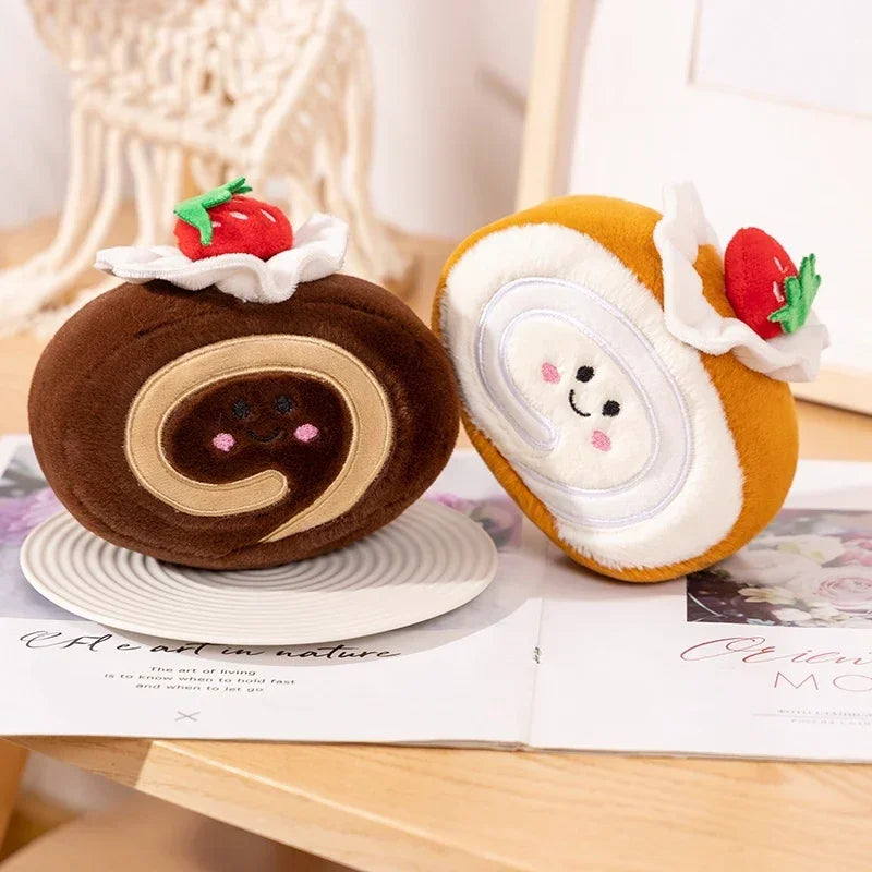 Stuffed Strawberry Swiss Roll Plush Toy | Cute Cream Snack Cake Plushie for Kids & Party Decor