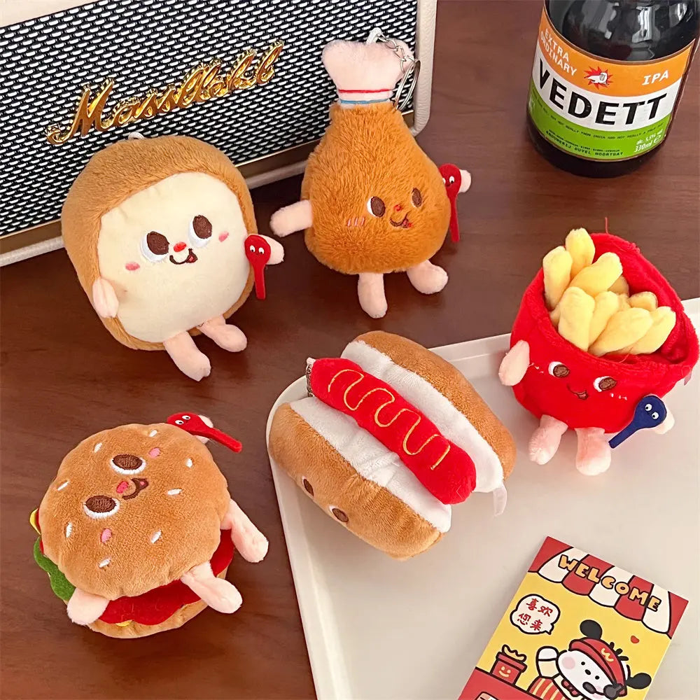 French Fries & Hamburger Plush Keychain | Cute Couple Backpack Hanging Food Decoration & Car Charm