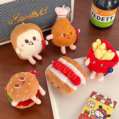 French Fries & Hamburger Plush Keychain | Cute Couple Backpack Hanging Food Decoration & Car Charm
