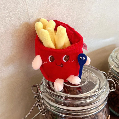 French Fries & Hamburger Plush Keychain | Cute Couple Backpack Hanging Food Decoration & Car Charm